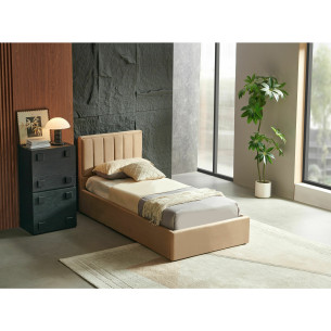 Pat Tapitat Blanca, Dimensiune Saltea 90 x 200 Cm, Somiera Rabatabila Si Lada, Bej