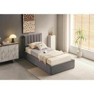 Pat Tapitat Blanca, Dimensiune Saltea 90 x 200 Cm, Somiera Rabatabila Si Lada, Gri