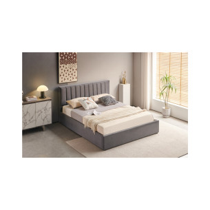 Pat Tapitat Blanca, Dimensiune Saltea 160 x 200 Cm, Somiera Rabatabila, Lada Depozitare, Gri