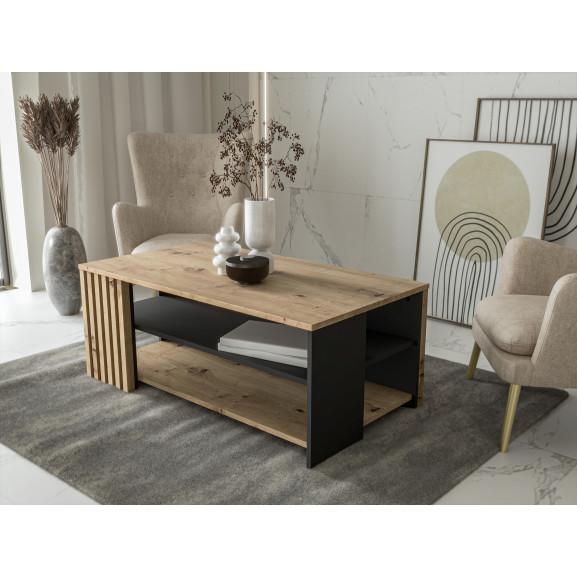 Masa Cafea Mare Cordega Negru Si Stejar Artisan, 110 Cm