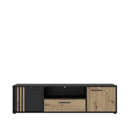 Comoda Tv Mare Cordega, Negru Si stejar Artisan, 162.6 Cm-01