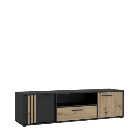 Comoda Tv Mare Cordega, Negru Si stejar Artisan, 162.6 Cm-01