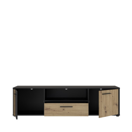 Comoda Tv Mare Cordega, Negru Si stejar Artisan, 162.6 Cm-01