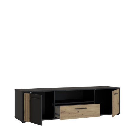 Comoda Tv Mare Cordega, Negru Si stejar Artisan, 162.6 Cm-01