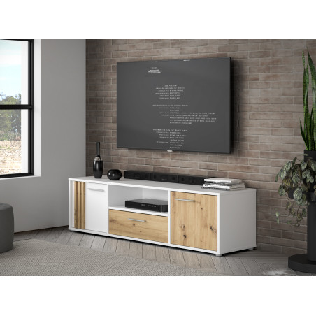 Comoda Tv Mare Cordega, Alb Si Stejar Artisan, 162.6 Cm-01