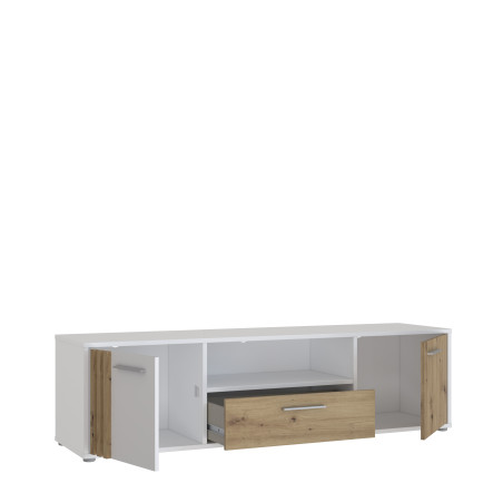 Comoda Tv Mare Cordega, Alb Si Stejar Artisan, 162.6 Cm-01