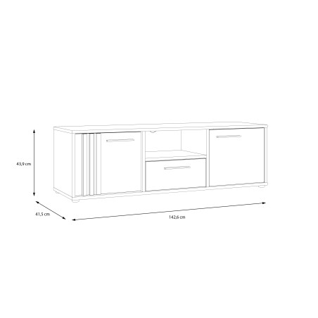 Comoda Tv Mica Cordega Negru Si Stejar Artisan, 142.6 Cm-01