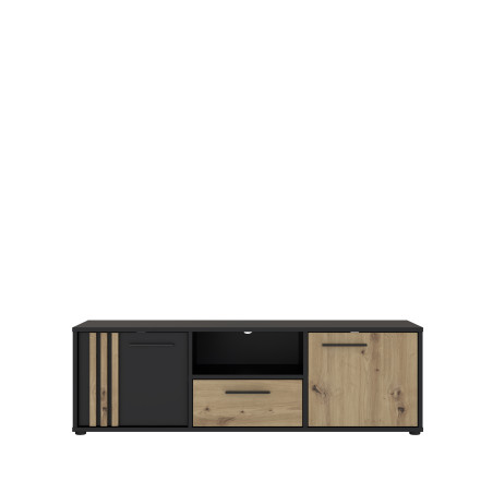 Comoda Tv Mica Cordega Negru Si Stejar Artisan, 142.6 Cm-01
