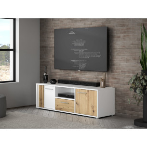 Comoda Tv Mica Cordega Alb Si Stejar Artisan, 142.6 Cm