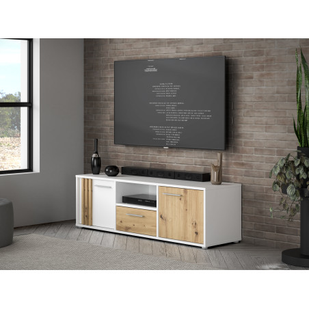 Comoda Tv Mica Cordega Alb Si Stejar Artisan, 142.6 Cm-01