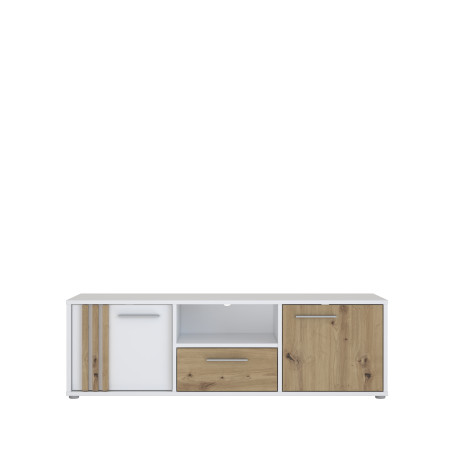 Comoda Tv Mica Cordega Alb Si Stejar Artisan, 142.6 Cm-01