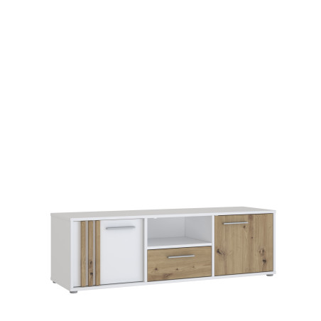 Comoda Tv Mica Cordega Alb Si Stejar Artisan, 142.6 Cm-01