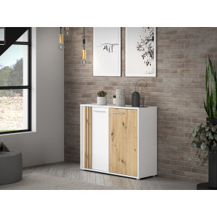 Comoda 2 Usi Cordega Alb Si Stejar Artisan, 95.8 Cm