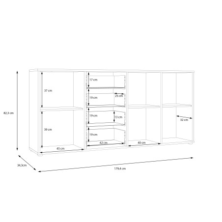 Comoda 3 Usi Si 4 Sertare Cordega Alb Si Stejar Artisan, 179.4 Cm-01