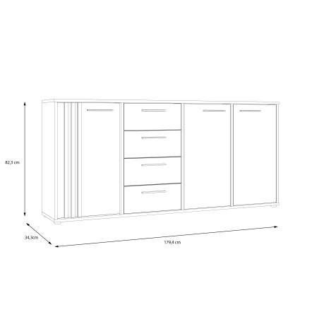 Comoda 3 Usi Si 4 Sertare Cordega Alb Si Stejar Artisan, 179.4 Cm-01