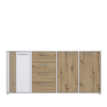 Comoda 3 Usi Si 4 Sertare Cordega Alb Si Stejar Artisan, 179.4 Cm-01
