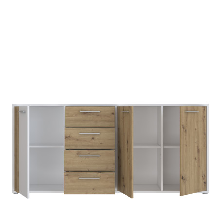 Comoda 3 Usi Si 4 Sertare Cordega Alb Si Stejar Artisan, 179.4 Cm-01