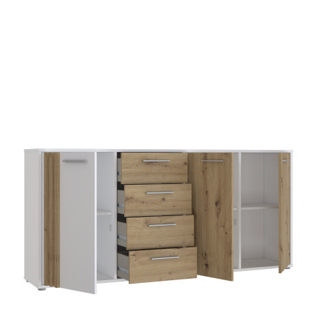 Comoda 3 Usi Si 4 Sertare Cordega Alb Si Stejar Artisan, 179.4 Cm-01