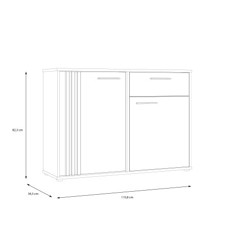 Comoda 2 Usi Si 1 Sertar Cordega Negru Si Stejar Artisan, 115.8 Cm-01