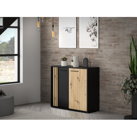 Comoda 2 Usi Cordega Negru Si Stejar Artisan, 95.8 Cm-01