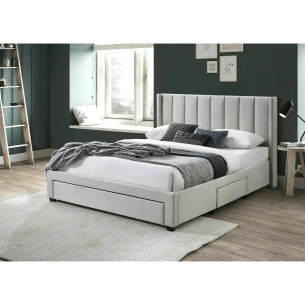 Pat Tapitat Champagne Dimensiune Saltea 160 x 200 Cm, Cu Somiera Rabatabila, Champagne