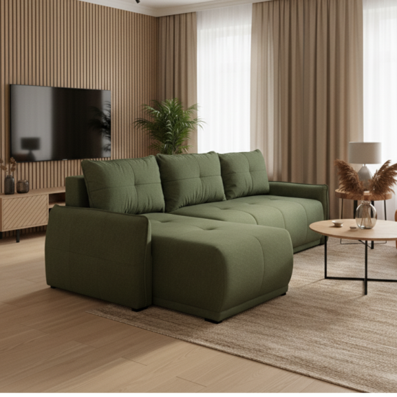 Coltar Extensibil Stanga Joy, Lada Depozitare, Verde, 254 Cm