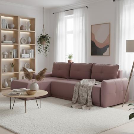 Coltar Extensibil Joy, Lada Depozitare, Interschimbabil Stanga/Dreapta, Roz, 254 Cm-01