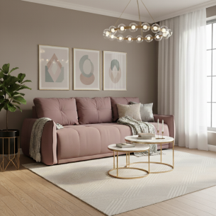 Canapea Extensibila Joy, Lada Depozitare, Roz, 222 Cm