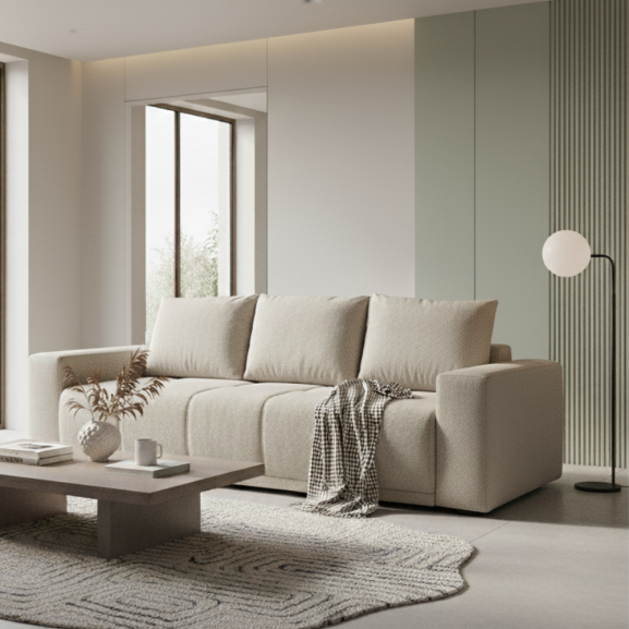 Canapea Extensibila Otis, 3 Locuri, Lada Depozitare, Bej, 240 Cm