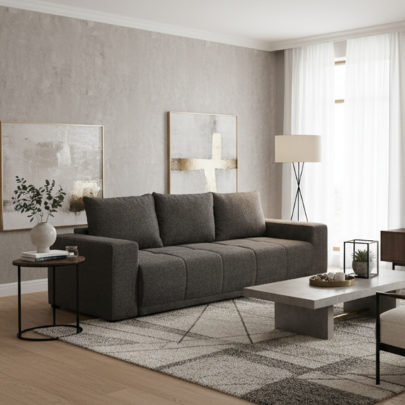 Canapea Extensibila Otis, 3 locuri, Lada Depozitare, Gri Inchis, 240 Cm