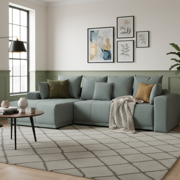 Coltar Extensibil Stanga Otis, 5 Locuri, Lada Depozitare, Gri Albastrui, 280 Cm