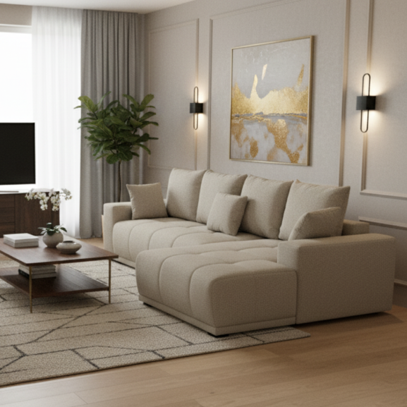 Coltar Extensibil Dreapta Otis, 5 Locuri, Lada Depozitare, Bej, 280 Cm