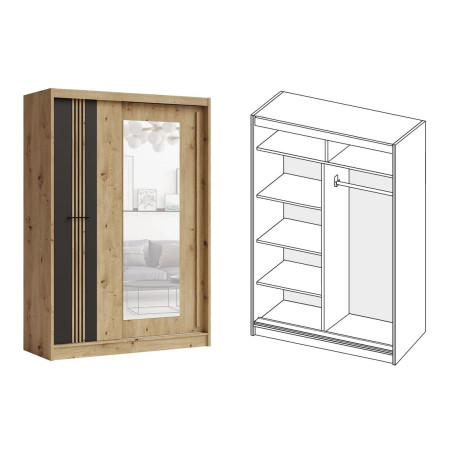 Dulap 2U Culisante Milano, Stejar Artisan Si Negru, 150 Cm-01