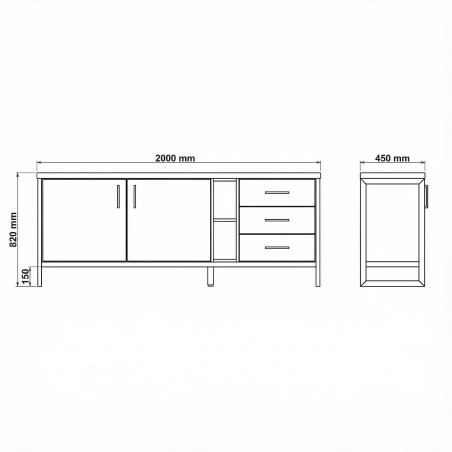 Bufet Cu 2 Usi Si 3 Sertare Reno Smoked Oak, Furnir Din Lemn Masiv, 200 Cm-01