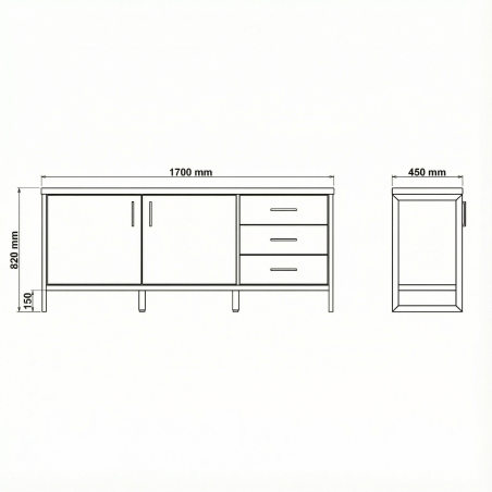 Bufet Cu 2 Usi Si 3 Sertare Reno Smoked Oak, Furnir Din Lemn Masiv, 170 Cm-01