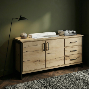 Bufet Cu 2 Usi Si 3 Sertare Reno Smoked Oak, Furnir Din Lemn Masiv, 170 Cm