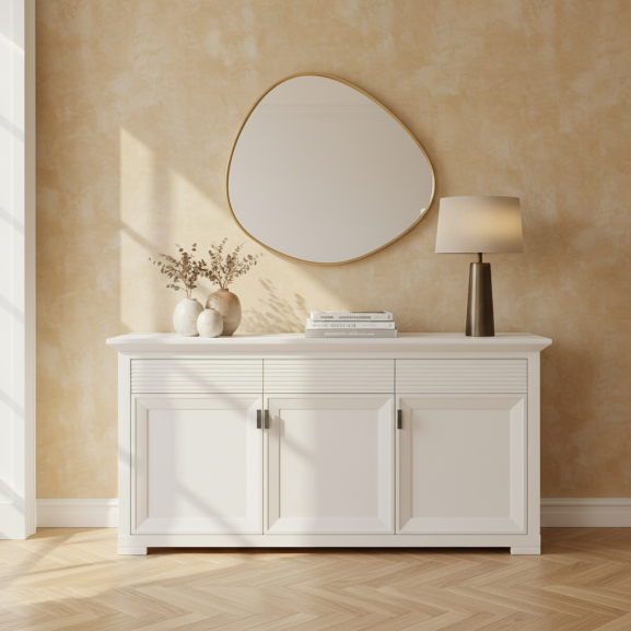 Bufet 3 Usi Si 3 Sertare Verona Bianco Alb, 180.4 Cm