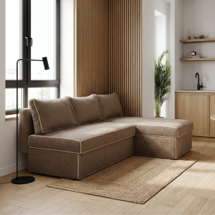 Coltar Extensibil Cu Lada New Modulo, Interschimbabil Stanga/Dreapta, Bej inchis Boucle, 220 X 80 X 155 Cm