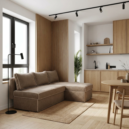 Coltar Extensibil Cu Lada New Modulo, Interschimbabil Stanga/Dreapta, Bej inchis Boucle, 220 X 80 X 155 Cm-01