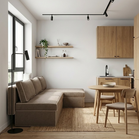 Coltar Extensibil Cu Lada New Modulo, Interschimbabil Stanga/Dreapta, Bej inchis Boucle, 220 X 80 X 155 Cm-01