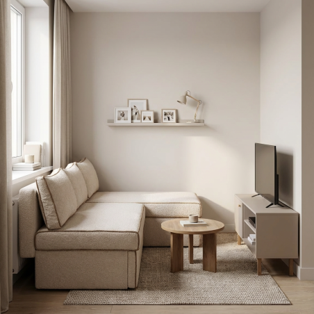 Coltar Extensibil Cu Lada New Modulo, Interschimbabil Stanga/Dreapta, Crem boucle, 220 X 80 X 155 Cm-01