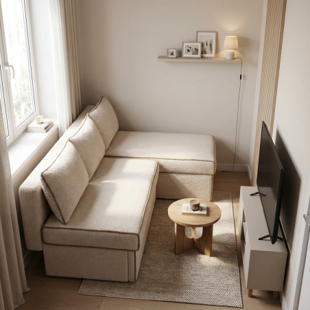 Coltar Extensibil Cu Lada New Modulo, Interschimbabil Stanga/Dreapta, Crem boucle, 220 X 80 X 155 Cm-01