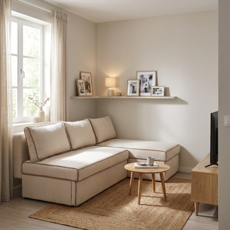 Coltar Extensibil Cu Lada New Modulo, Interschimbabil Stanga/Dreapta, Crem boucle, 220 X 80 X 155 Cm-01