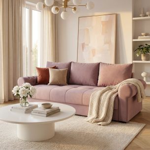 Canapea Extensibila Trendy, 3 Locuri, Lada Depozitare, Roz, 243 Cm