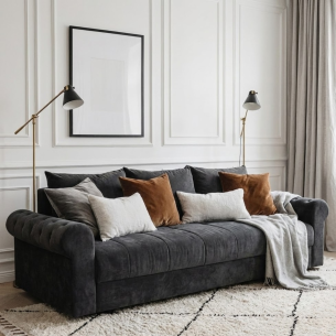 Canapea Extensibila Trendy, 3 Locuri, Lada Depozitare, Gri Inchis, 243 Cm