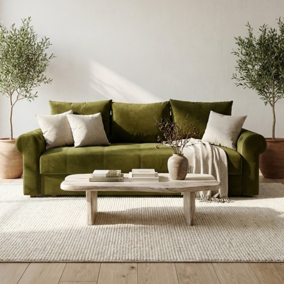 Canapea Extensibila Trendy, 3 Locuri, Lada Depozitare, Verde Olive, 243 Cm