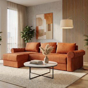 Coltar Extensibil Stanga Trendy, 5 Locuri, Lada Depozitare, Terracotta, 275 Cm