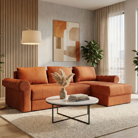 Coltar Extensibil Dreapta Trendy, 5 Locuri, Lada Depozitare, Terracotta, 275 Cm-01