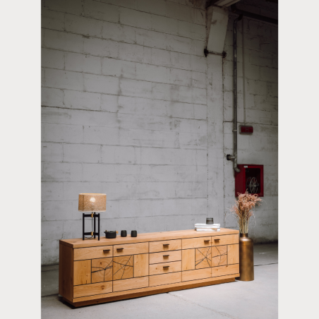 Comoda Tv Cu 4 Usi si 3 Sertare Dakota, Furniruit, 225.3 Cm-01