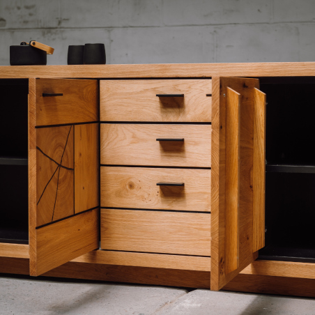 Comoda Tv Cu 4 Usi si 3 Sertare Dakota, Furniruit, 225.3 Cm-01